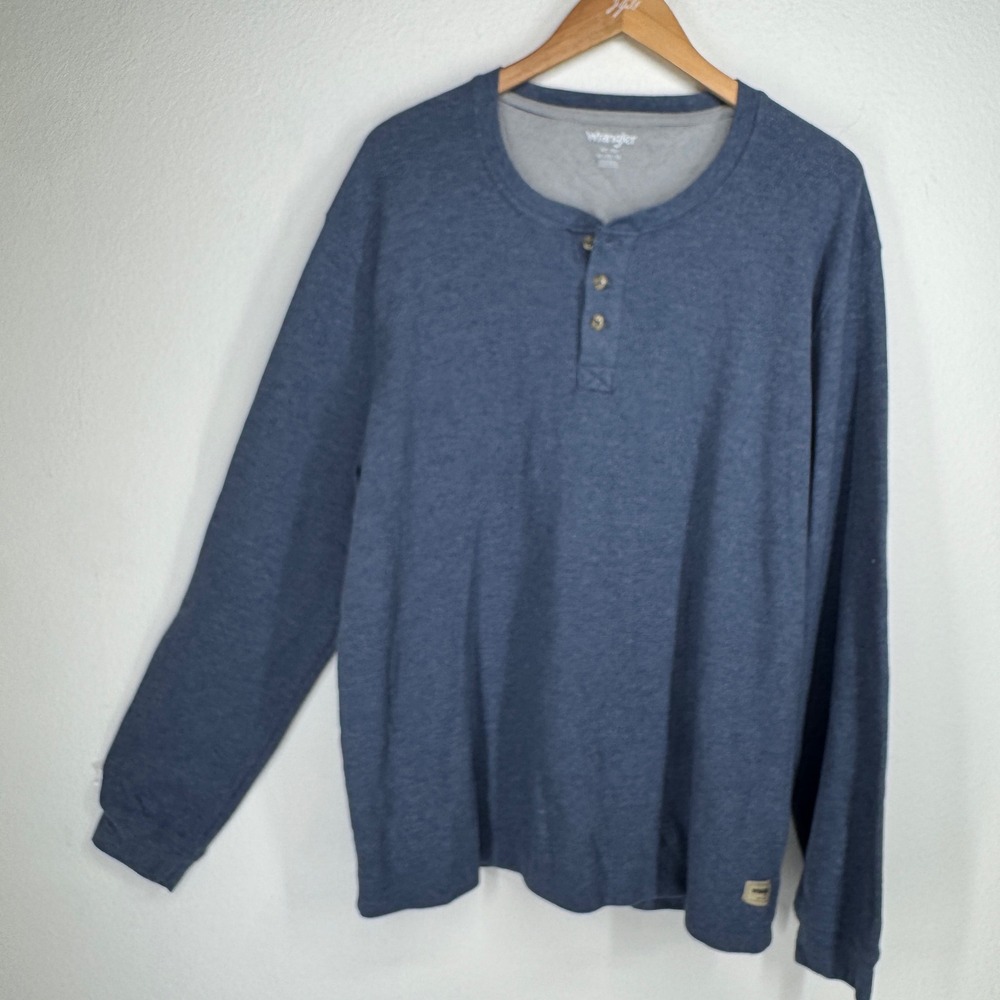 Wrangler Mens Blue Waffle Knit Henley Shirt Long Sleeve XL Gorpcore Hiking Layer